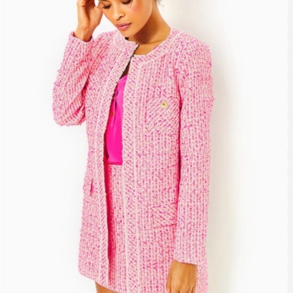 Lilly Pulitzer Dashielle Tweed Jacket Pink‎ Palms women’s  Size 4 - Picture 16 of 17